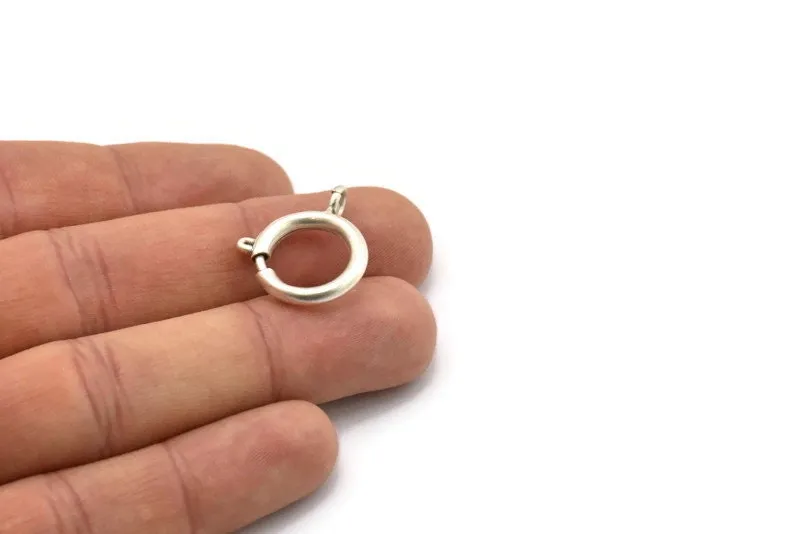 18mm Spring Ring Clasps, 4 Antique Silver Plated Brass Round Spring Ring Clasps with 1 Loop (18mm) BS 2356