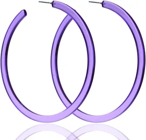 80's 90's C-shaped Stylish Chunky Earrings Colorful 70mm Large Hoop Earrings Acrylic Open Large Hoop Vintage Lightweight Earrings Halloween Party Jewelry