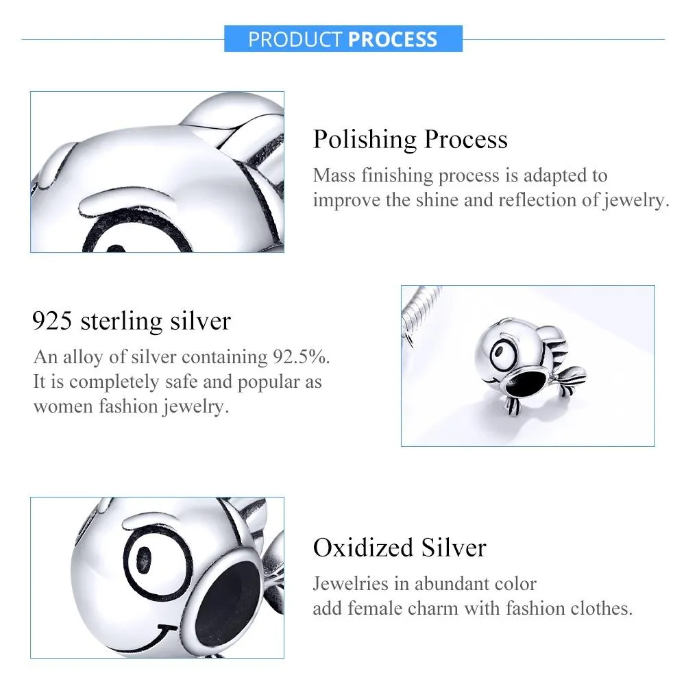 925 Sterling Silver Simple Fish Bead Bracelet / Necklace Accessory