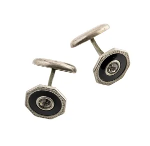 Antique Edwardian black enamel rhinestone cuff links. btvn800