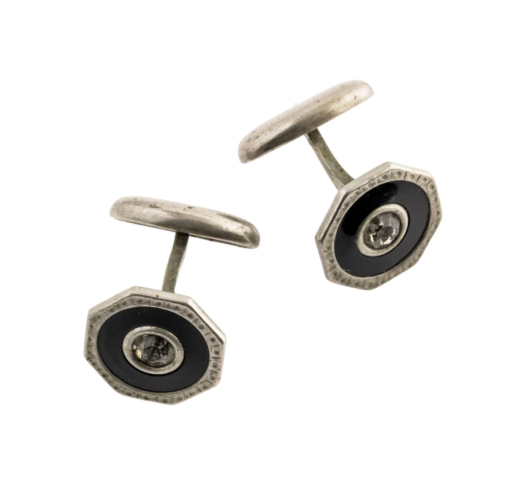 Antique Edwardian black enamel rhinestone cuff links. btvn800