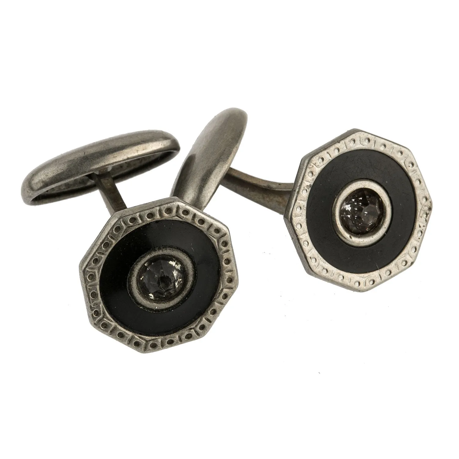 Antique Edwardian black enamel rhinestone cuff links. btvn800