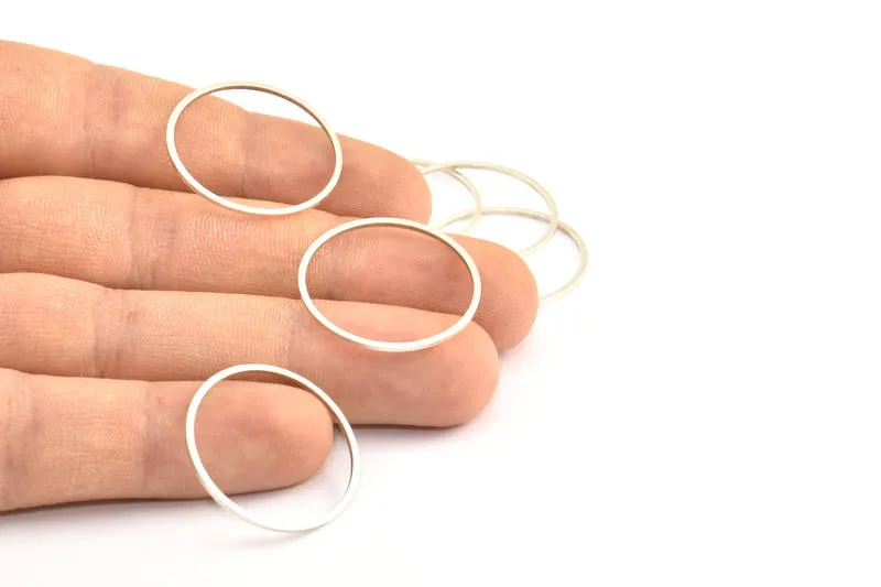 Antique Silver Circle Connectors, 50 Antique Silver Plated Brass Circle Connectors (26x1x1mm) Bs 1091 S315