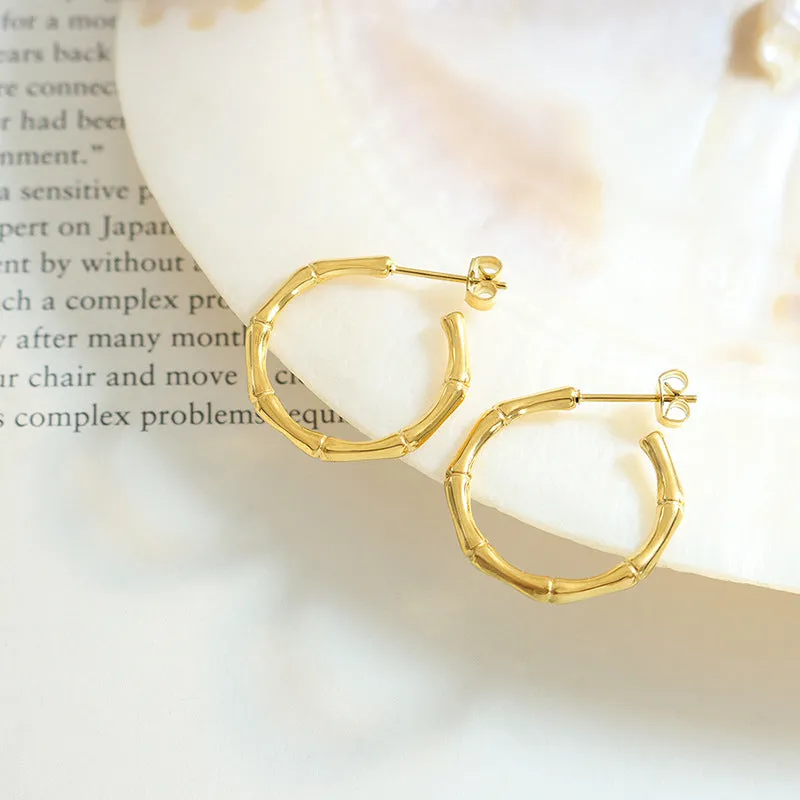 Bamboo Fusion 18K Gold Plated C-Shaped Earrings