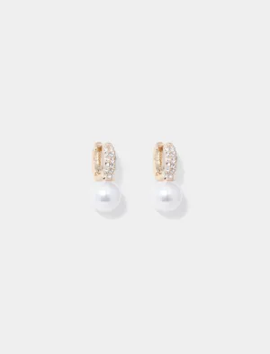 Charlotte Crystal Pearl Huggie Earrings