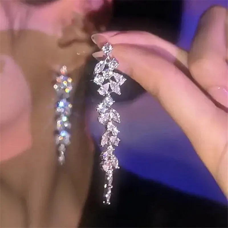 Color Cloud Water Drop Tassel 2024 New Fashion Crystal Party Gifts Wholesale Silver Earring