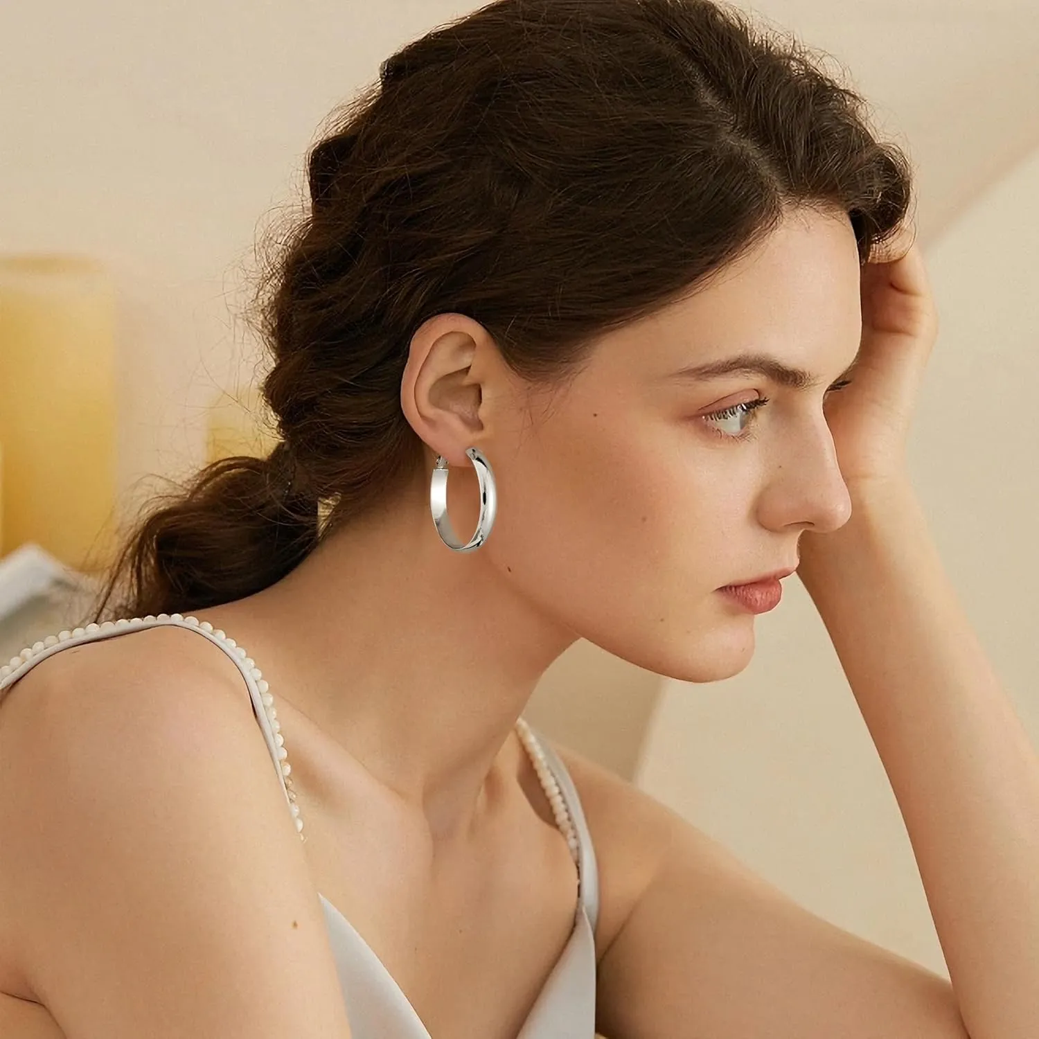 Gacimy Gold Hoop Earrings for Women, 14k Real Gold Plated with 925 Sterling Silver Post, Hypoallergenic Lightweight Thick Hoops Earrings for Women Trendy
