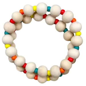 Glass & Wood Beaded Bracelet -- Multicolor