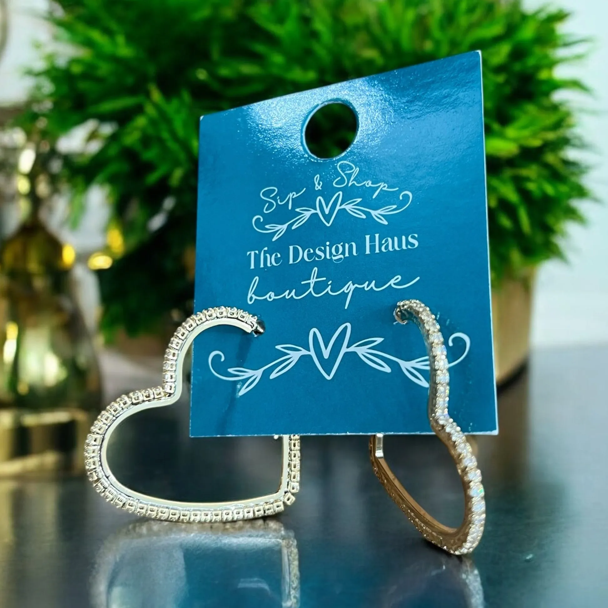 Gold Rhinestone Thin Hoop Earrings