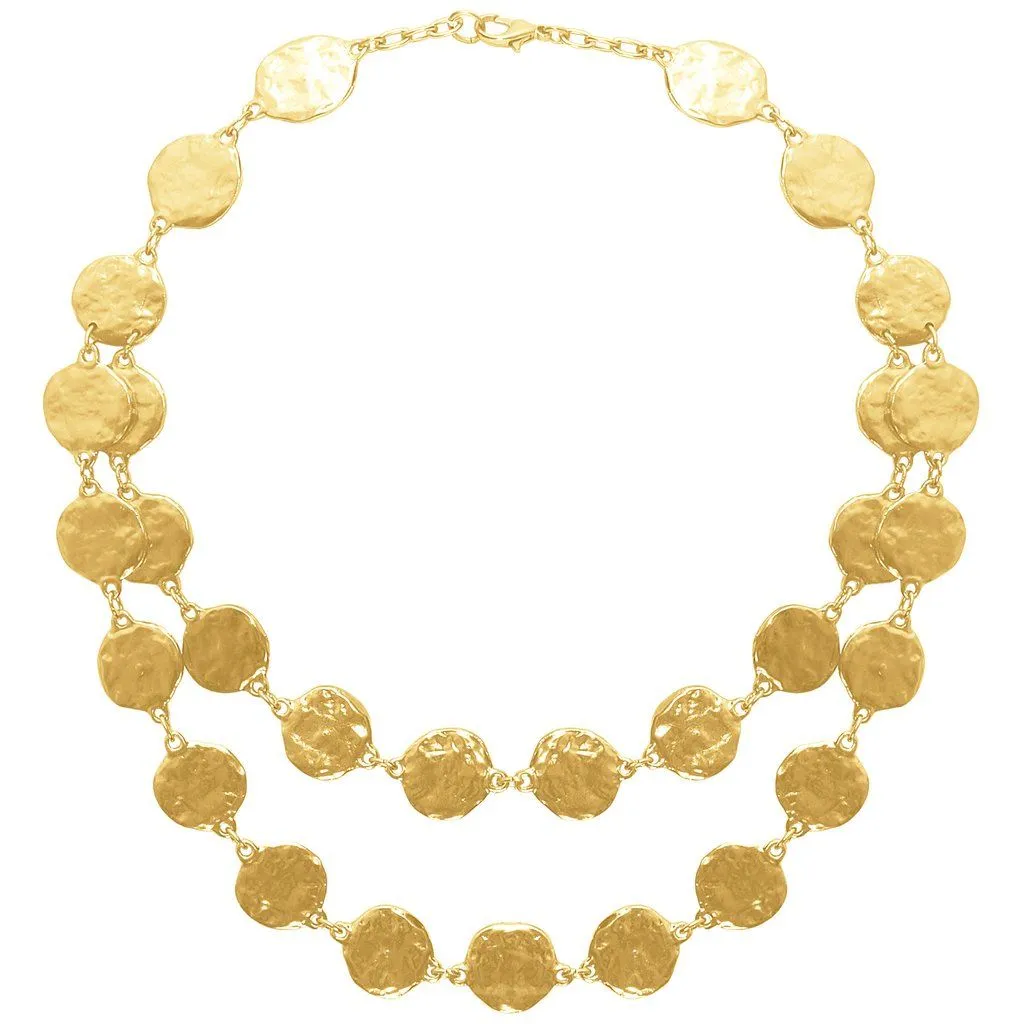 Hammered Coin Statement Necklace-Gold
