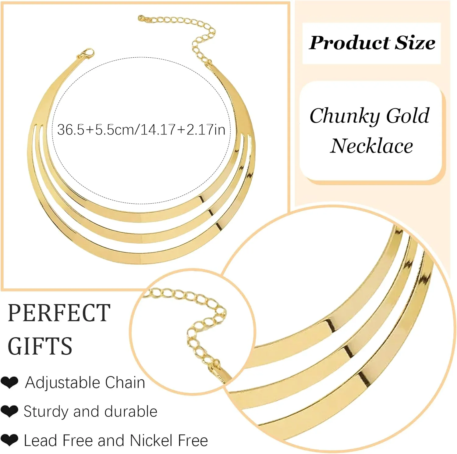Long tiantian Chunky Gold Necklace Gold Statement Necklace for Women Dainty Choker Necklaces for Woman Exaggerated Ethnic Big Statement Necklaces Trendy for Women 2025