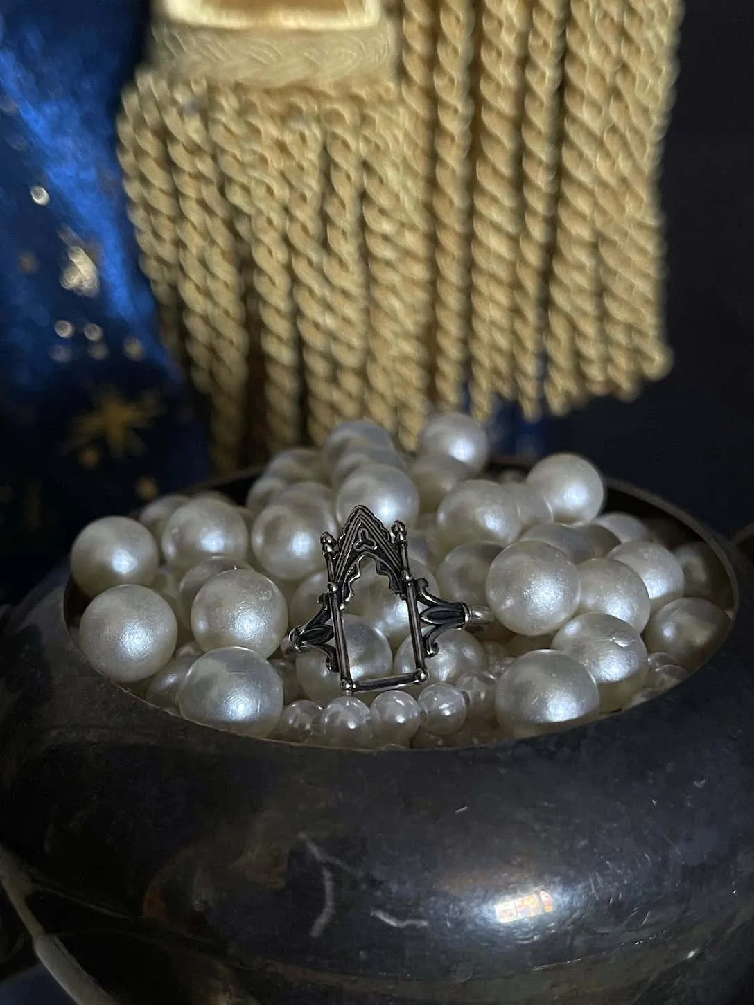 Medieval Gothic Cathedral Arch Ring in Aged Sterling Silver