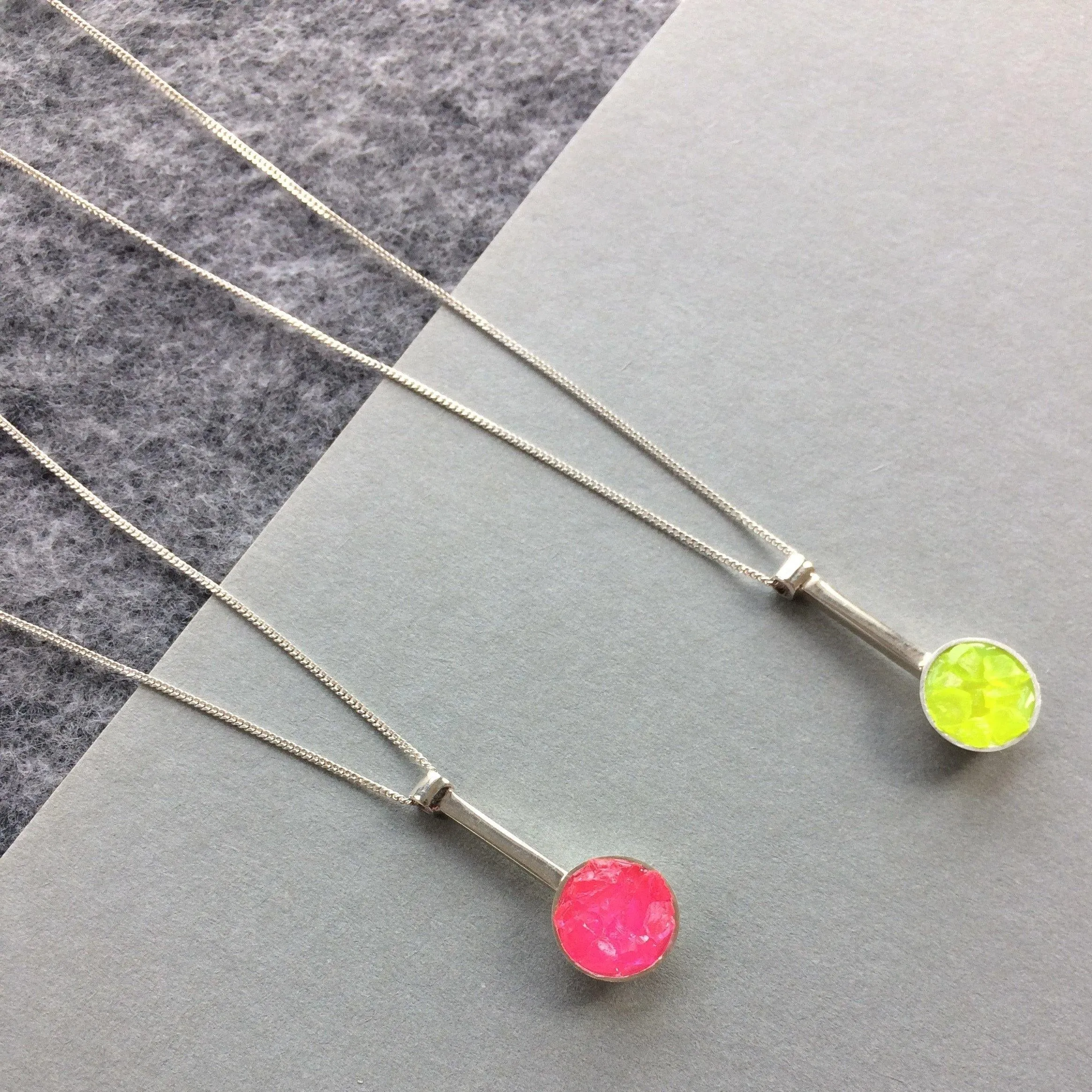 Neon Dome Drop Pendant - Silver (pink or yellow)