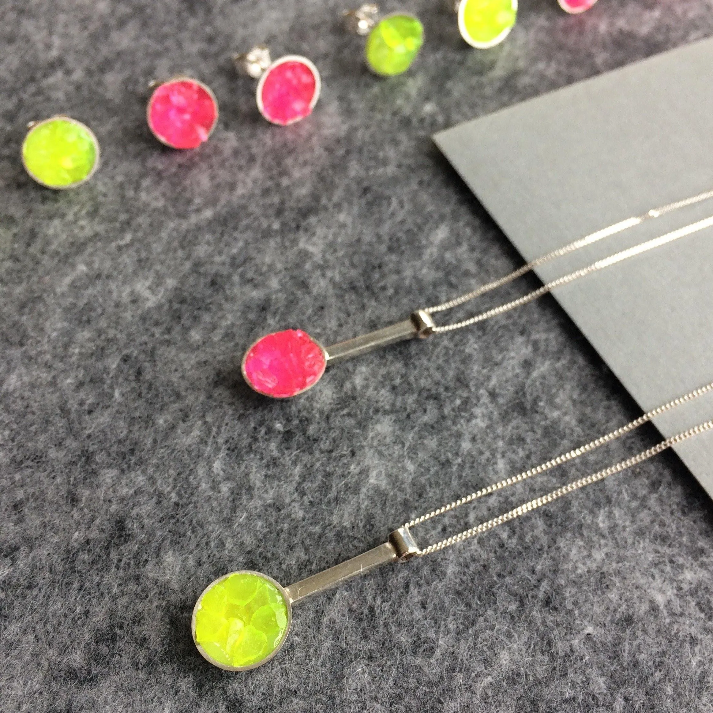 Neon Dome Drop Pendant - Silver (pink or yellow)
