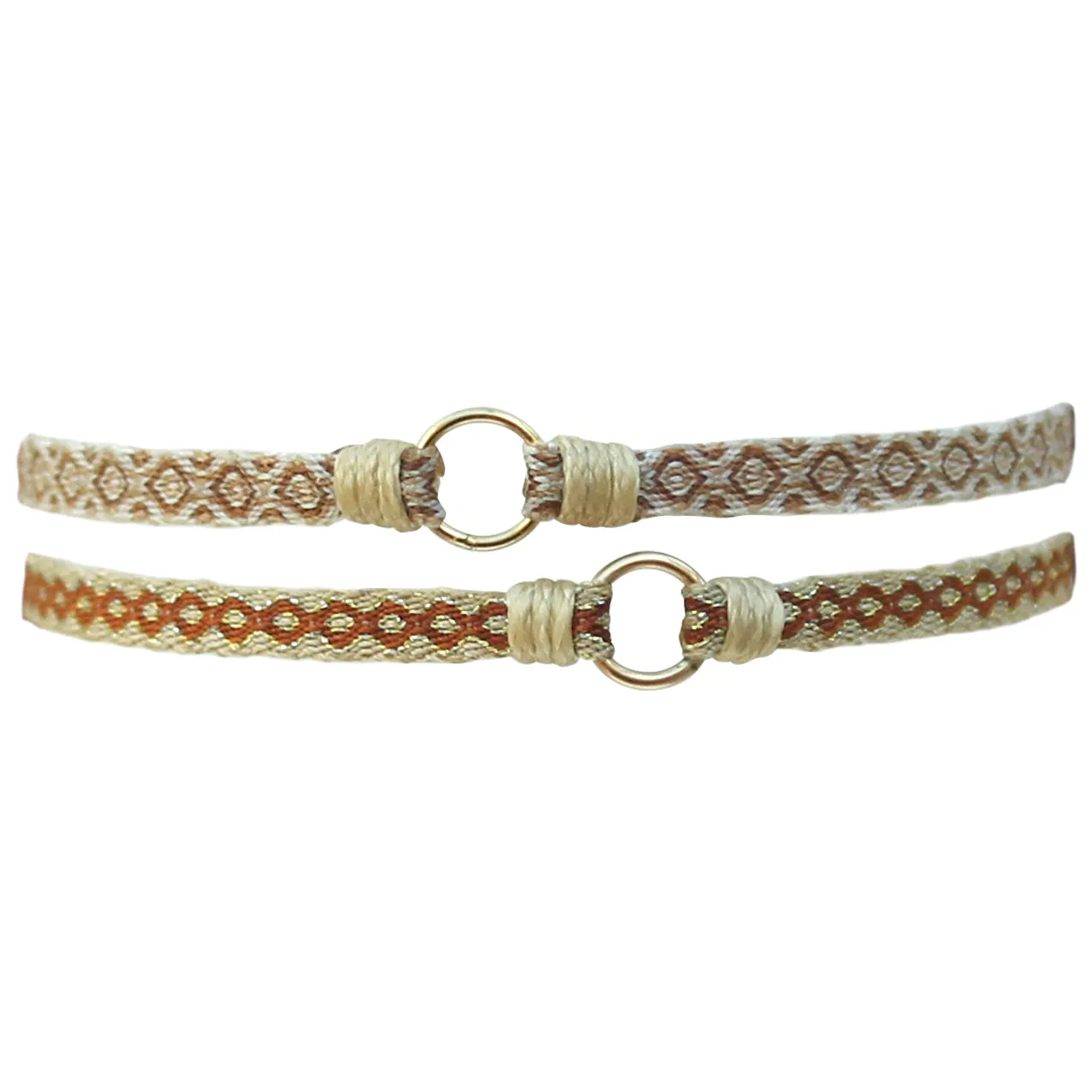 SET OF TWO HOOP BRACELETS IN BEIGE TONES & GOLD
