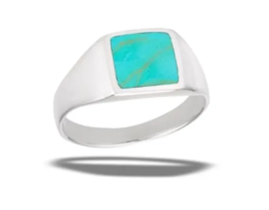 Sterling Silver High Polish Square Ring With Synthetic Turquoise