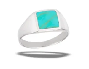 Sterling Silver High Polish Square Ring With Synthetic Turquoise