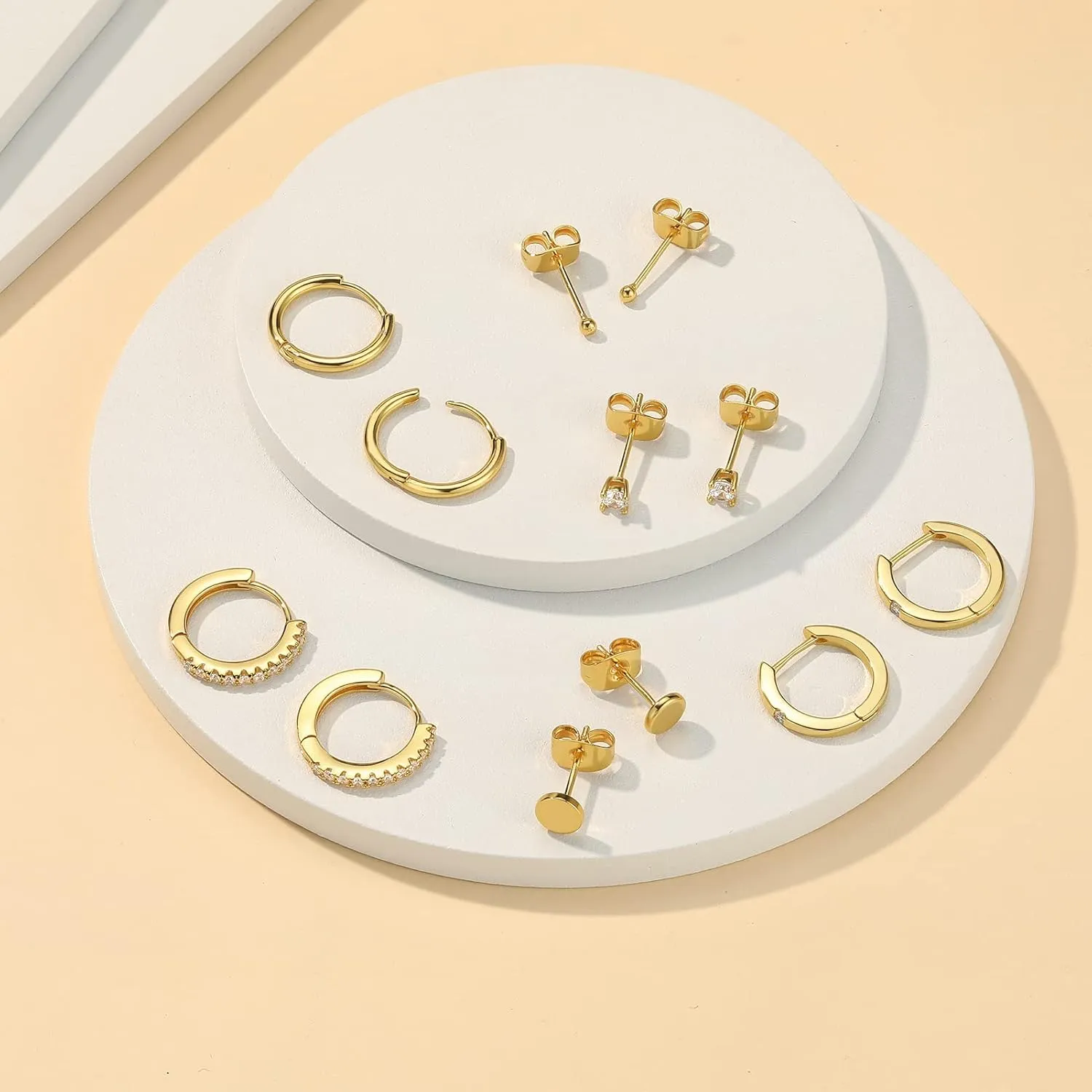 Stud and Hoop Earrings Set for Women 18K Gold Filled CZ Small Ball Studs Huggie Earrings Hypoallergenic Cartilage Earring Sets for Multiple Piercing