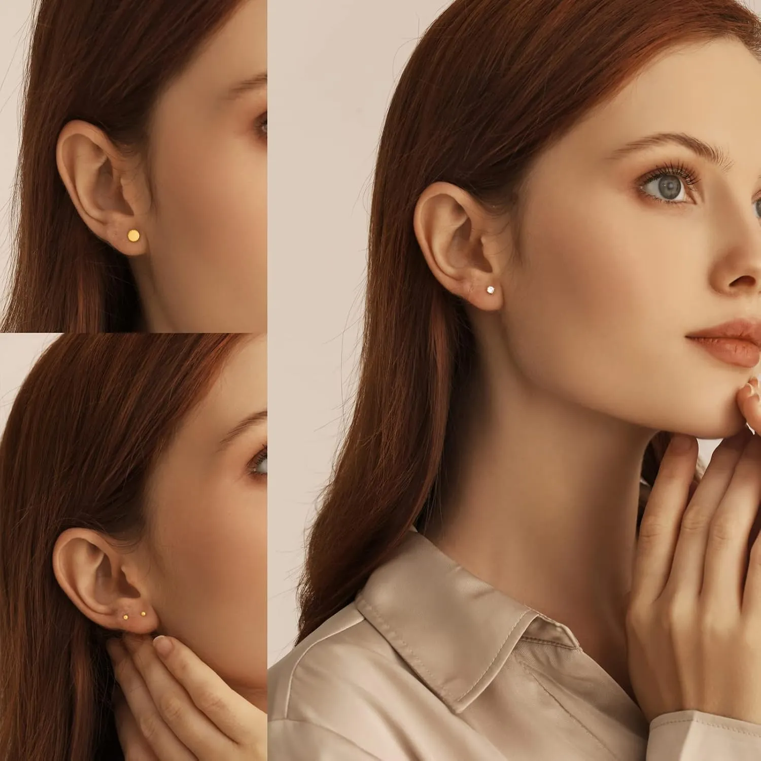 Stud and Hoop Earrings Set for Women 18K Gold Filled CZ Small Ball Studs Huggie Earrings Hypoallergenic Cartilage Earring Sets for Multiple Piercing