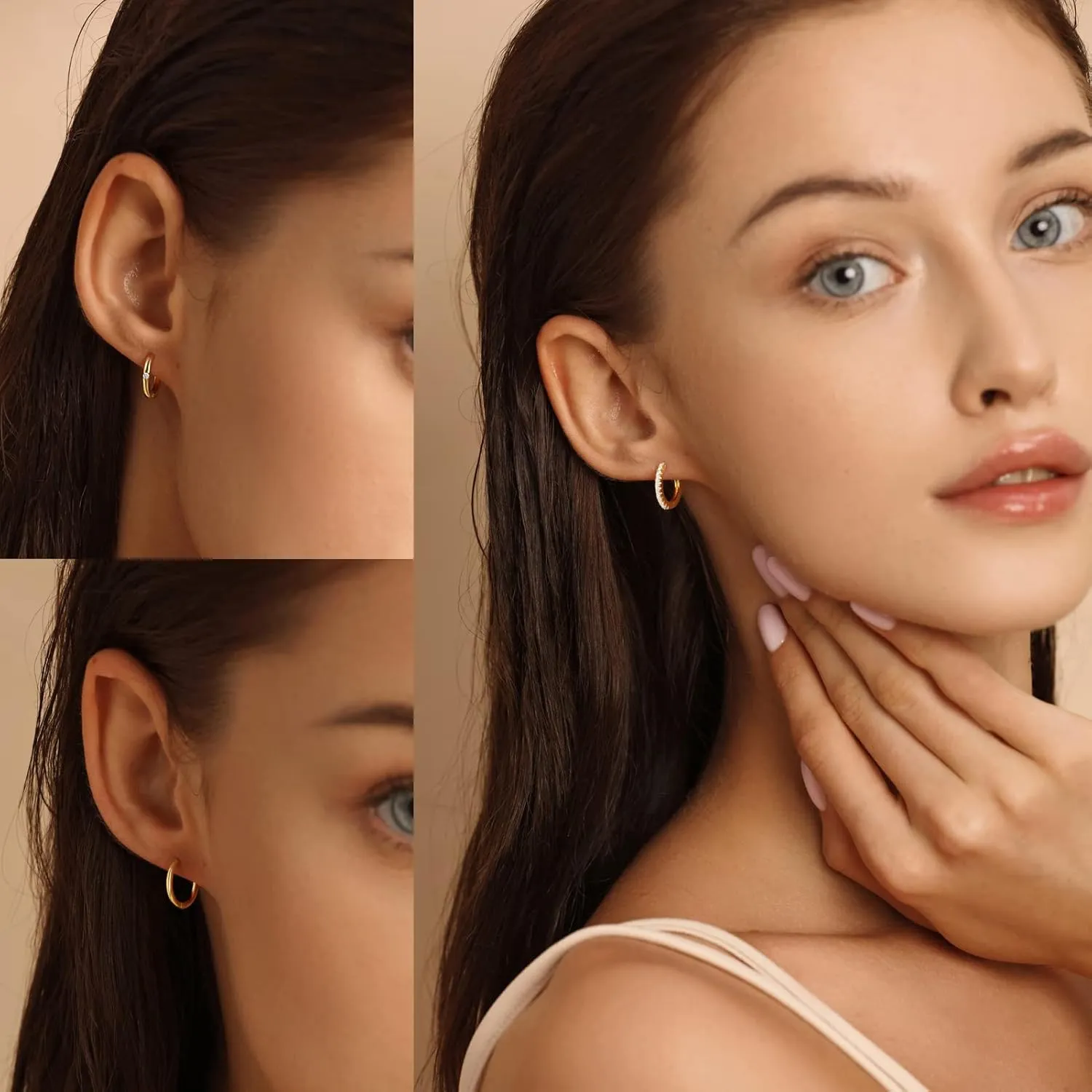 Stud and Hoop Earrings Set for Women 18K Gold Filled CZ Small Ball Studs Huggie Earrings Hypoallergenic Cartilage Earring Sets for Multiple Piercing