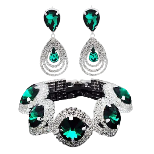 Women Trendy Rhinestone Crystal Bracelet Earrings Set