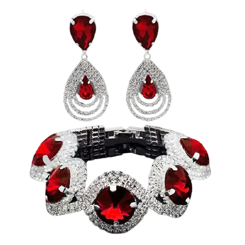Women Trendy Rhinestone Crystal Bracelet Earrings Set